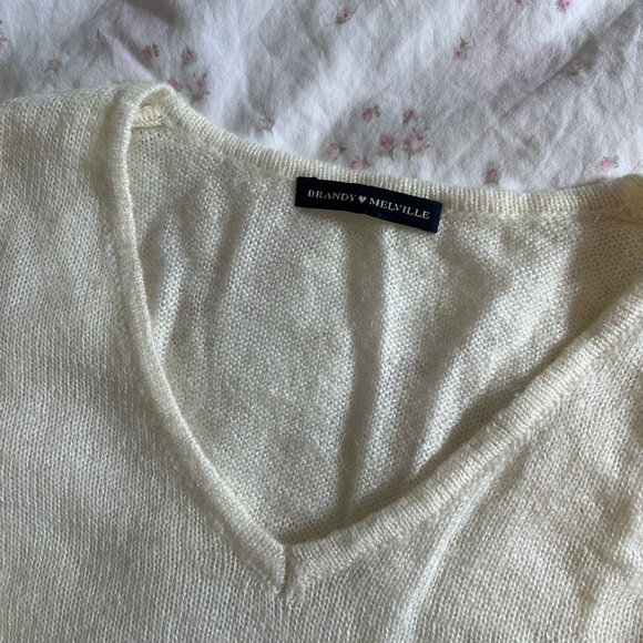 Brandy Melville Cream White Wool Blend Long Sleeve Sweater Top - Picture 3 of 5